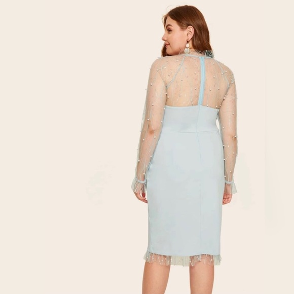 Plus Plunging Neck Pearl Pencil Dress - Picture 3 of 6